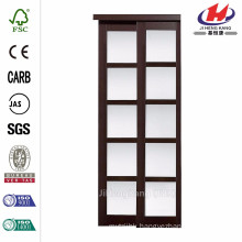72 in. x 80 in. 2240 Series Composite Espresso 5-Lite Tempered Frosted Glass Sliding Door